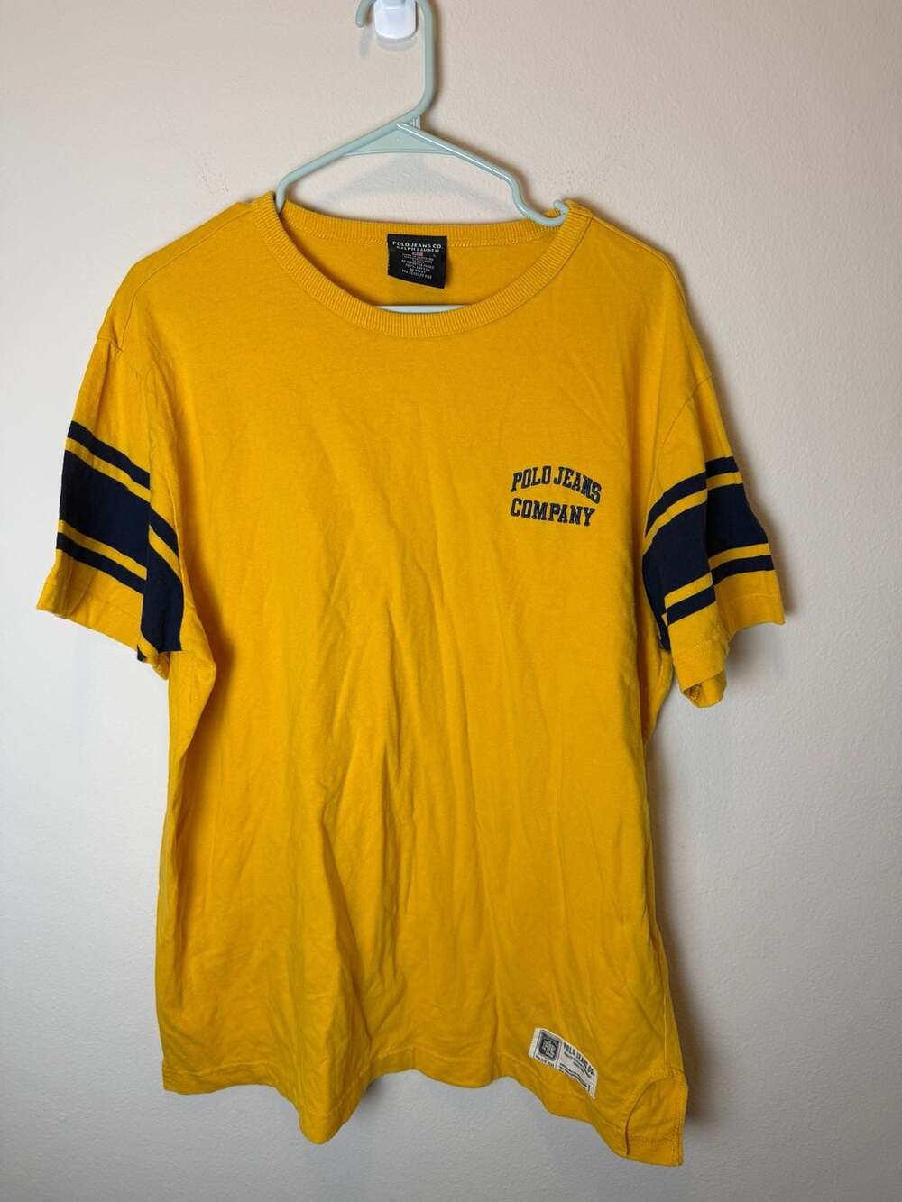 Polo Jeans Co. Ralph Lauren T-Shirt Size L Yellow Striped Sleeves